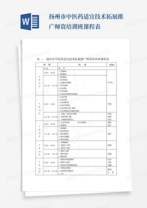 扬州市中医药适宜技术拓展推广师资培训班课程表