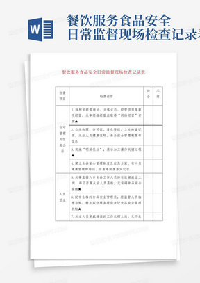 餐饮服务食品安全日常监督现场检查记录表