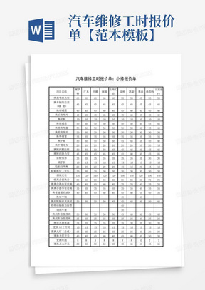 汽车维修工时报价单【范本模板】