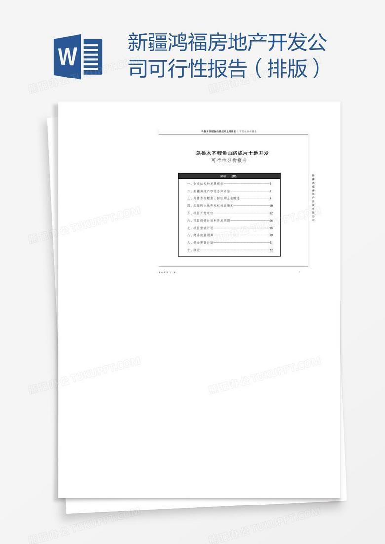 新疆鸿福房地产开发公司可行性报告（排版）