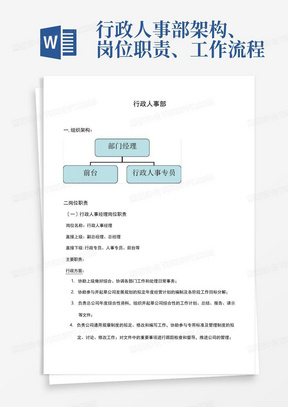 行政人事部架构、岗位职责、工作流程