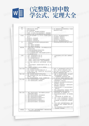 (完整版)初中数学公式、定理大全