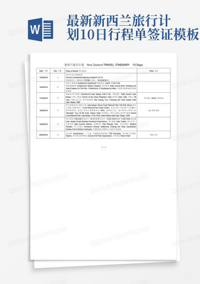 最新新西兰旅行计划10日行程单签证模板