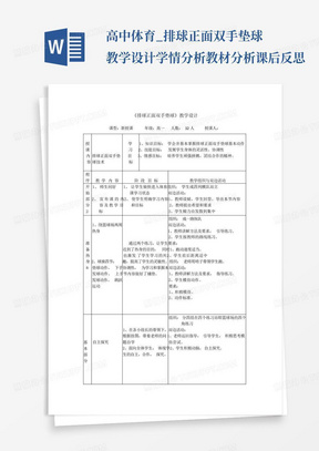 高中体育_排球正面双手垫球教学设计学情分析教材分析课后反思