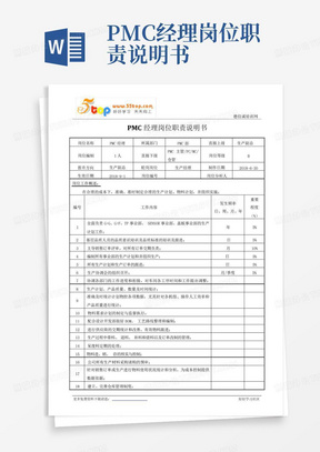 PMC经理岗位职责说明书