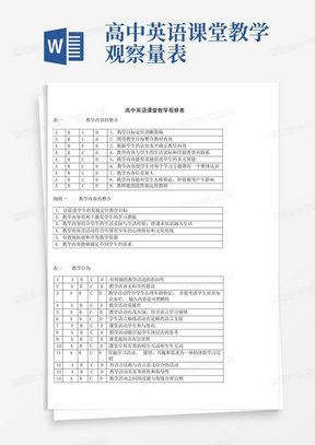 高中英语课堂教学观察量表