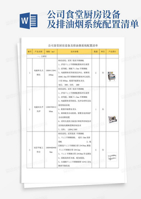 公司食堂厨房设备及排油烟系统配置清单