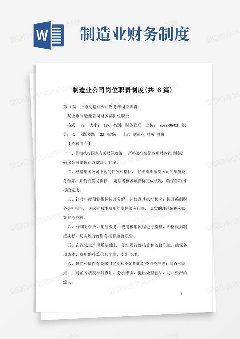 制造业公司岗位职责制度(共6篇)