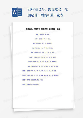 3D和值选号、跨度选号、拖胆选号、两码和差一览表