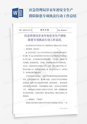 应急管理局岁末年初安全生产排险除患专项执法行动工作总结