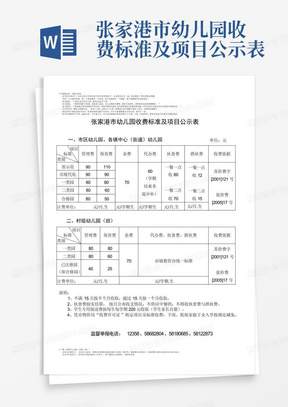 张家港市幼儿园收费标准及项目公示表