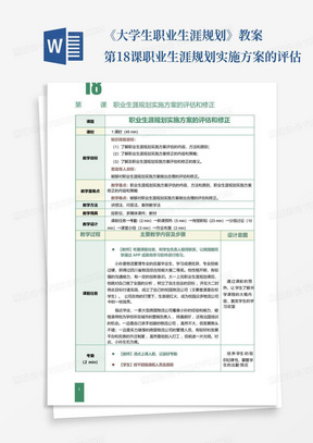 《大学生职业生涯规划》教案第18课职业生涯规划实施方案的评估