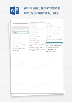 初中英语满分作文必背短语和句型(绿色打印背诵版)_图文