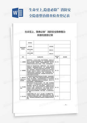 生命至上,隐患必除”消防安全隐患整治排查检查登记表