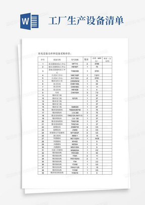 工厂生产设备清单