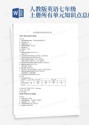 人教版英语七年级上册所有单元知识点总结