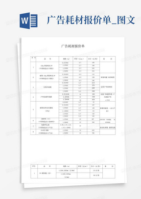 广告耗材报价单_图文