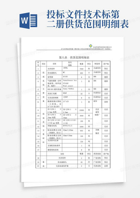 投标文件技术标第二册供货范围明细表