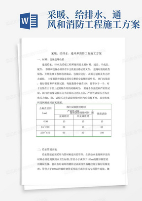 采暖、给排水、通风和消防工程施工方案