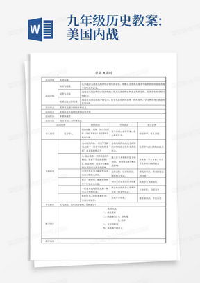 九年级历史教案:美国内战