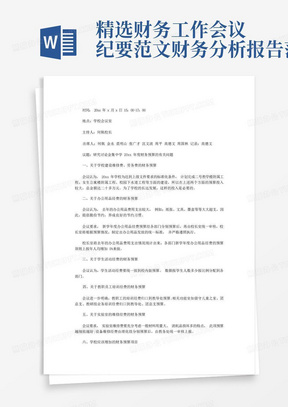 精选财务工作会议纪要范文财务分析报告范文