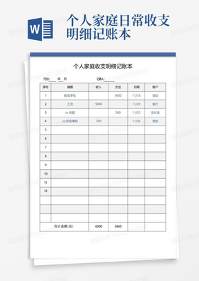 个人家庭日常收支明细记账本