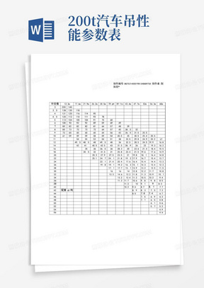 200t汽车吊性能参数表