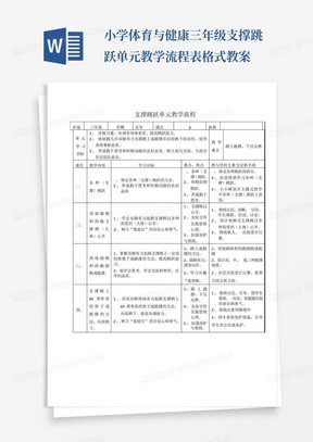 小学体育与健康三年级支撑跳跃单元教学流程表格式教案