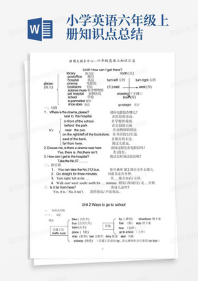 小学英语六年级上册知识点总结