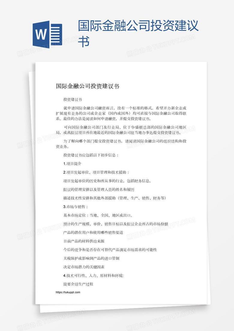 国际金融公司投资建议书