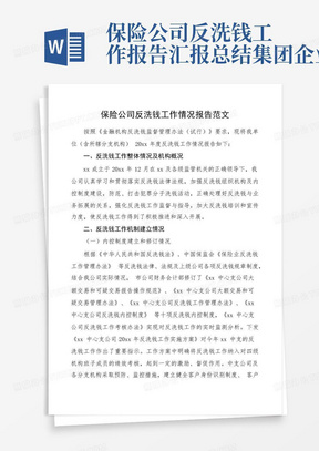 保险公司反洗钱工作报告汇报总结集团企业