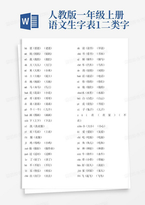 人教版一年级上册语文生字表1二类字