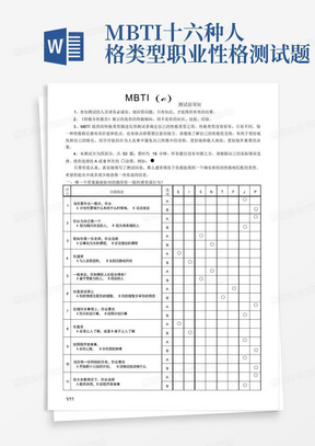 MBTI十六种人格类型职业性格测试题