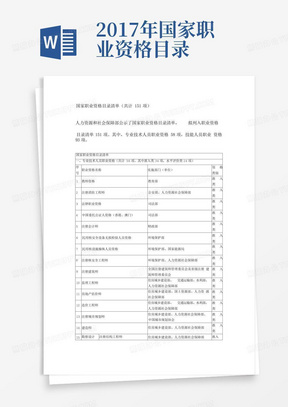 2017年国家职业资格目录