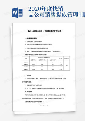 2020年度快消品公司销售提成管理制度