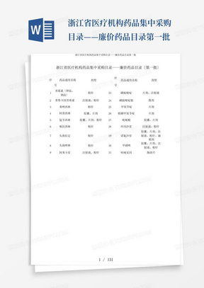 浙江省医疗机构药品集中采购目录——廉价药品目录第一批