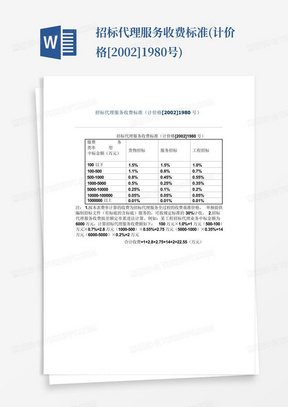 招标代理服务收费标准(计价格[2002]1980号)