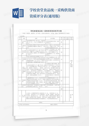 学校食堂食品统一采购供货商资质评分表(通用版)