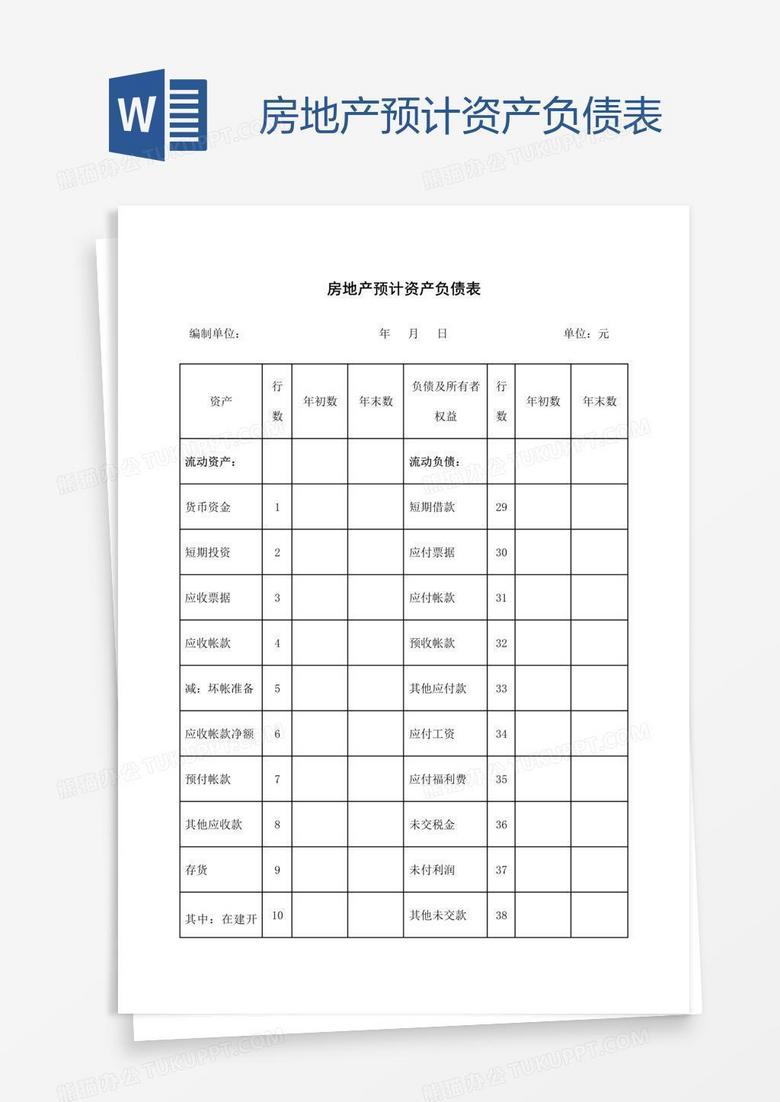 房地产预计资产负债表