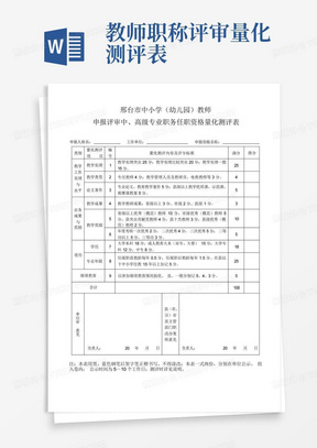 教师职称评审量化测评表