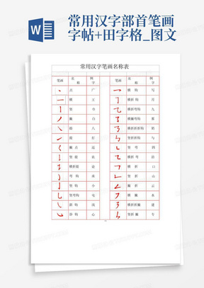 常用汉字部首笔画字帖+田字格_图文