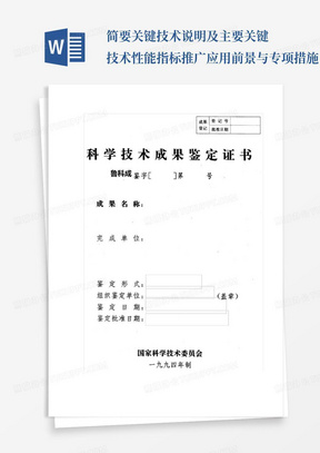 简要关键技术说明及主要关键技术性能指标推广应用前景与专项措施...