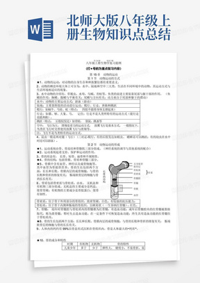 北师大版八年级上册生物知识点总结