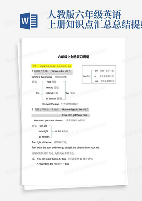 人教版六年级英语上册知识点汇总总结提纲