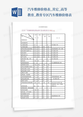 汽车维修价格表_其它_高等教育_教育专区-汽车维修价格表