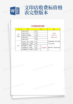 文印店收费标价格表完整版本