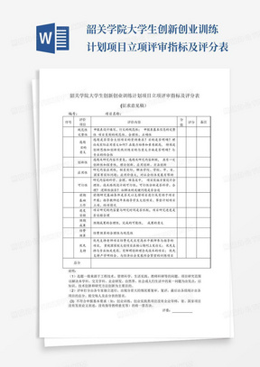 韶关学院大学生创新创业训练计划项目立项评审指标及评分表