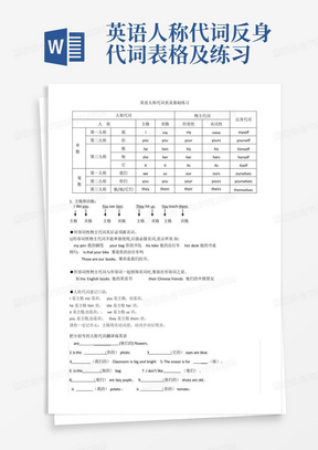 英语人称代词反身代词表格及练习