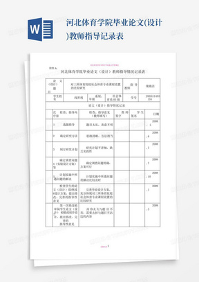 河北体育学院毕业论文(设计)教师指导记录表