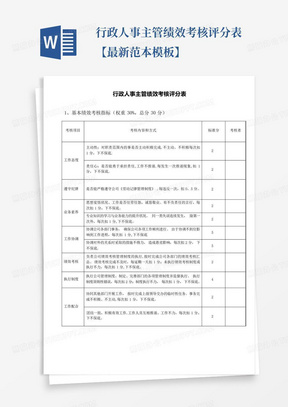 行政人事主管绩效考核评分表【最新范本模板】